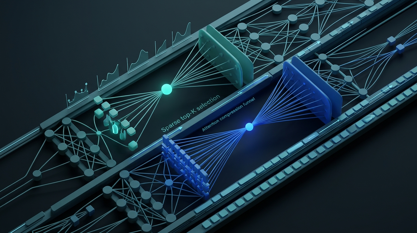 DeepSeek V4 hybrid CSA and HCA attention architecture showing two compression mechanisms that reduce KV cache by 90 percent